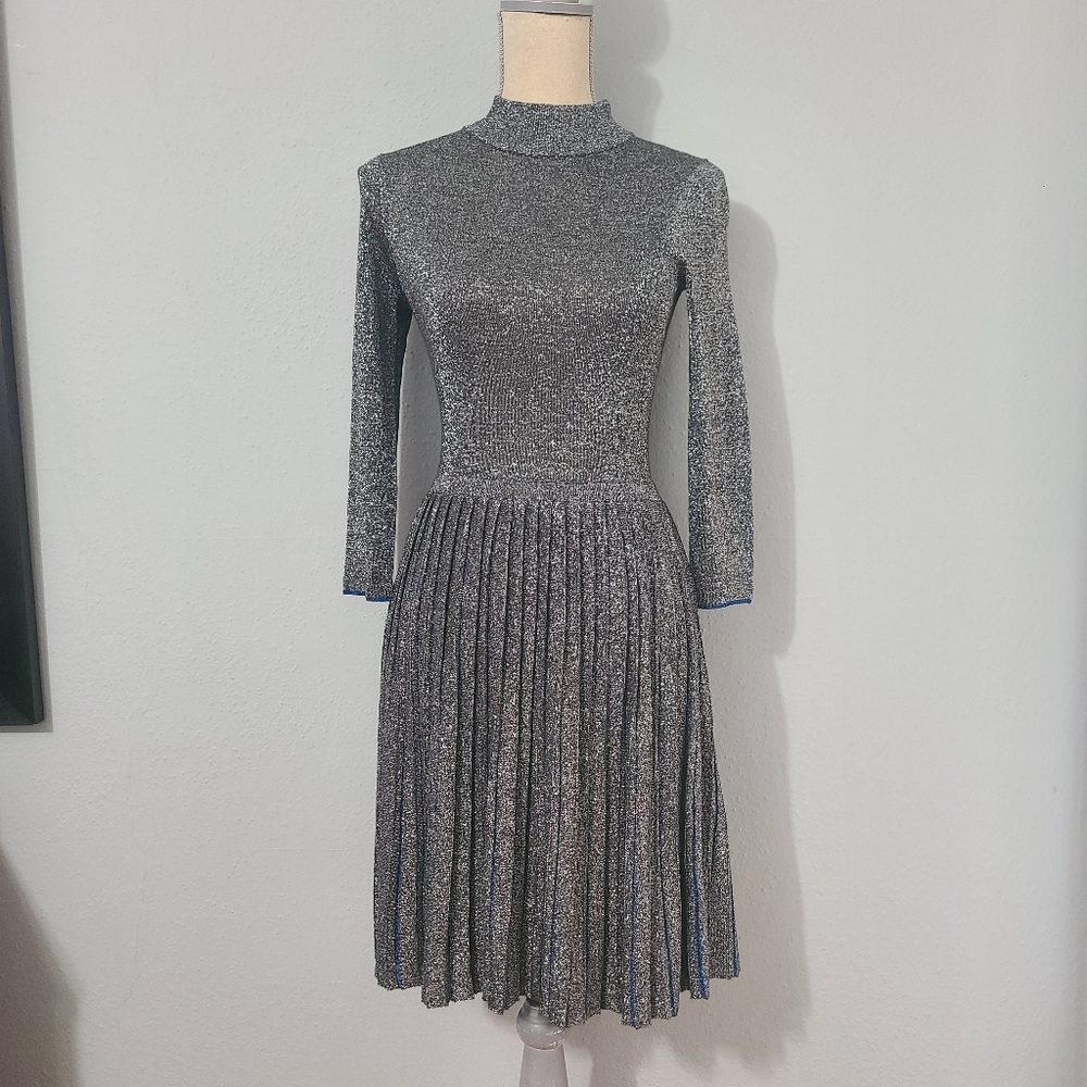Ted Baker‎ London Gunmetal Noaleen Metallic Stretch-Knit Midi Dress Size 0